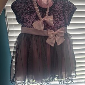 Elegant Pink and Black Lace Kids Dress